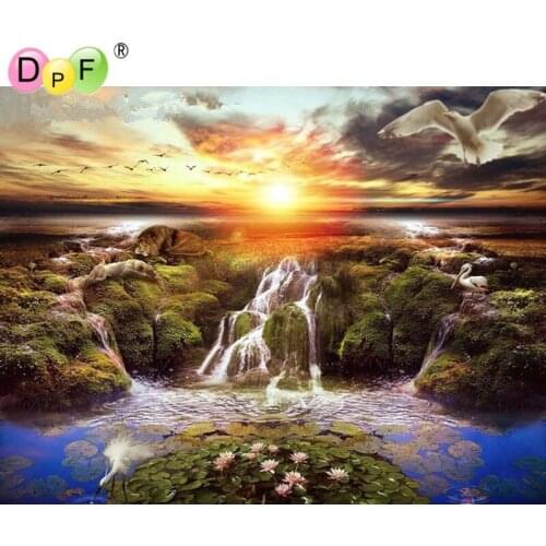 NEW 3D Diamond painting Cross Stitch setting sun river square Full Diamond Embroidery Mosaic pattern kits Pasted home Decor