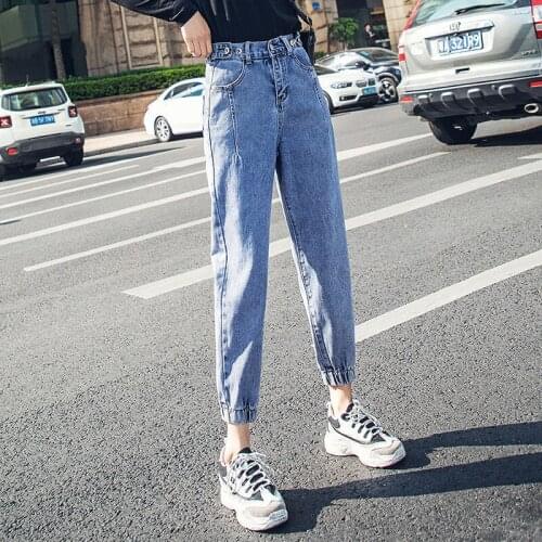 Wide Leg Ankle Length Vintage Spring Autumn Cotton Pants Plus Size Woman Jeans Casual Loose Harem Denim Pants Mid Waist