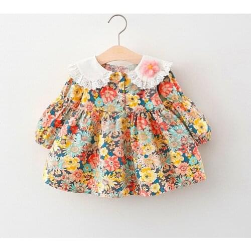 2021autumn Baby Girls Lace Lapel Dress