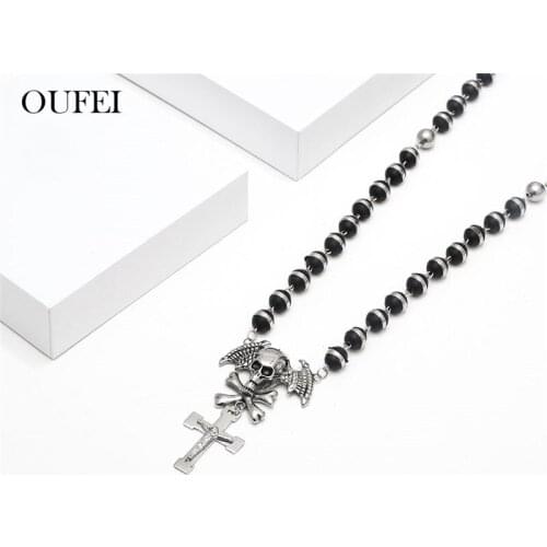 OUFEI Stainless Steel Jewelry Cross Pendant Necklace Bead Long Shantou Viking Necklace Fashion Jewelry Accessories Free Shipping