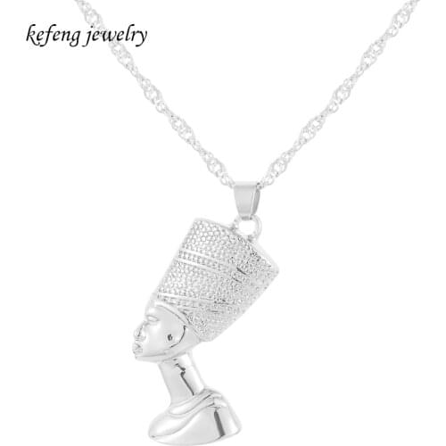Vintage Silver Color Egyptian Pharaoh Pendant Necklaces For Women Men Charm Jewelry Wholesale Jewelry African Nefertiti