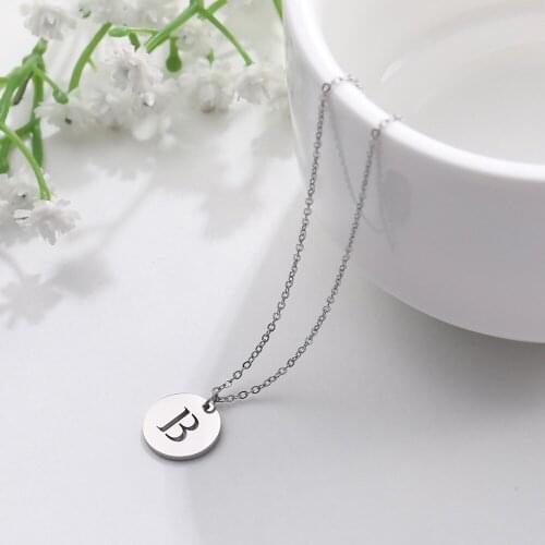 VCU Stainless Steel Round Letter Necklace Hypoallergenic 26 Letter Hollow Clavicle Chain Necklace