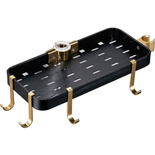 Tray Hotel Bathroom Shelf For Shower Rod Storage Rack Universal Rectangle No Drilling Draining Home Space Aluminum With 4 Hooks