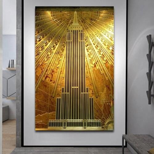 Gold Empire State Building Poster Art Deco Canvas Painting Prints and Pictures Wall Art Pictures for Living Room Cuadros