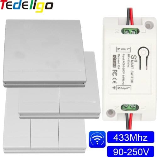 Push Button Light Switch 433Mhz Wireless RF Remote Control AC 90-250V 10Amp 1CH RF Relay Receiver for Fan/Fish-tank/Lamp DIY