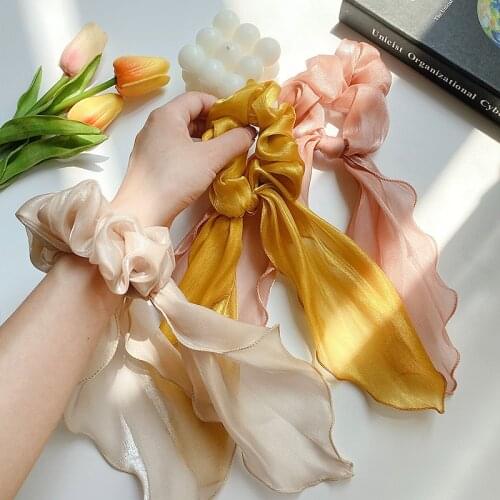 Fashion Satin Ribbon Headband Bow Hair Scrunchies Girls Hair Ties Elastic Hair Band Ponytail Holder Hair Accessories For Women