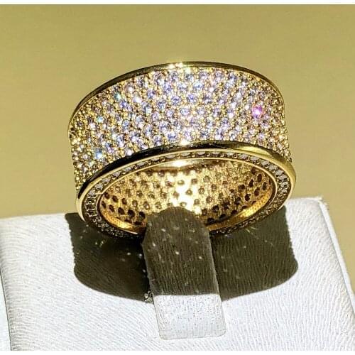 Luxurious Jewelry Paragraph S925 s925 Gem stone Rings Finger Shining 320pcs CZ Full Diamant Gold Ring for Women Men
