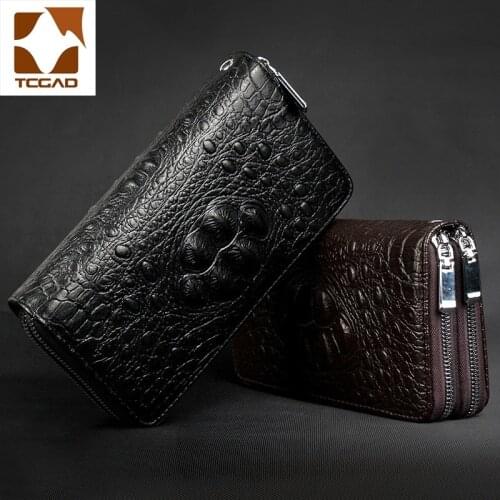 Luxury Mens Wallet PU Alligator Double Zipper Men Standard Clutch Bags long Credit Card Holders Coin Purses Business Purse Male