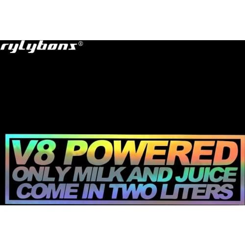 Rylybons 18cmx7.3cm V8 Powered Milk Juice 2 Liter Sticker Funny Race Mustang Jdm Drift Decal Words Car Sticker for Auto Products