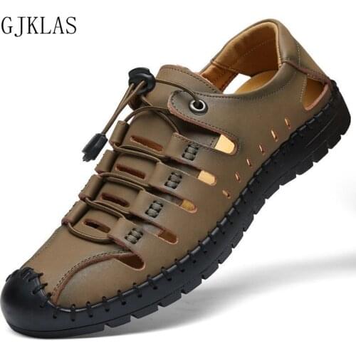 Summer Sandals Men Genuine Leather Shoe Hollow Out Beach Sandals for Men Outdoor Black Casual Shoes Man Soft Comfy Sandaler