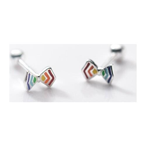 Small Colorful Bow Bowknot Stud Earrings For Girl Kids Pure 925 Sterling Sterling Korean Silver S925 Post Screw Bead Earring