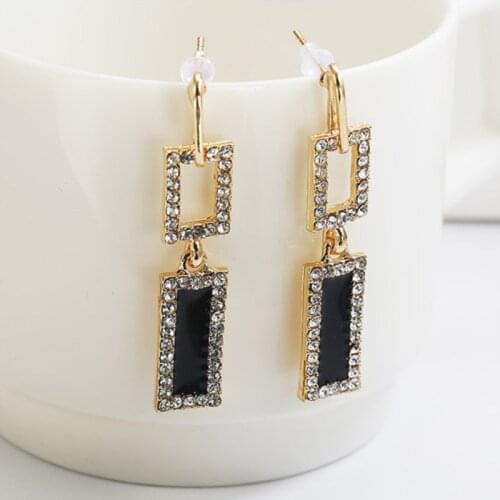 Korean Simple Personality Geometric crystal Rectangle Pendant earring for women Jewelry Wholesale