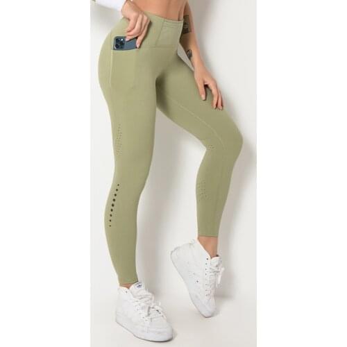 Shi Nuoxuan Womens Workout Clothes with Pocket Laser Hollow Stitching Hip-up Tight-fitting Running Yoga Pants