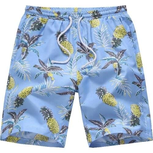 Summer New Men Casual Shorts Hawaiian Beach Shorts Fashion Printing Mid-waist Drawstring Elastic Waist Shorts Men Board Shorts