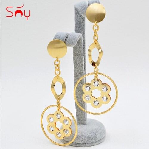 Sunny Jewelry Big Round Hanging Earrings Fashion Earrings Long Drop Dangle Earrings For Women Bowknot Cubic Zirconia Earrings