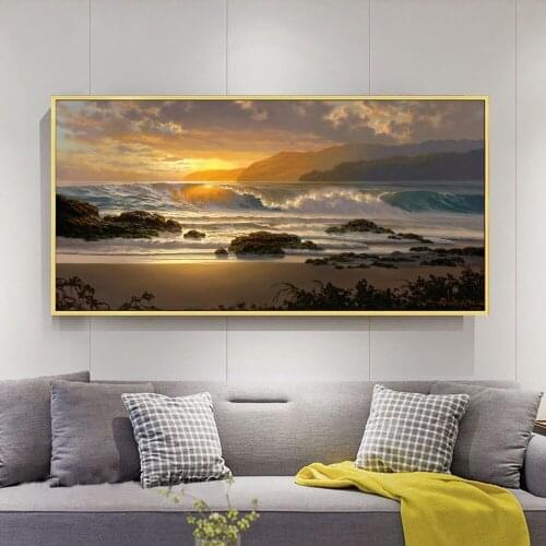 Modern Seascape Reef Seawave In Sunset Canvas Prints Wall Art Landscape Poster Painting On Decorative Pictures For Living Room