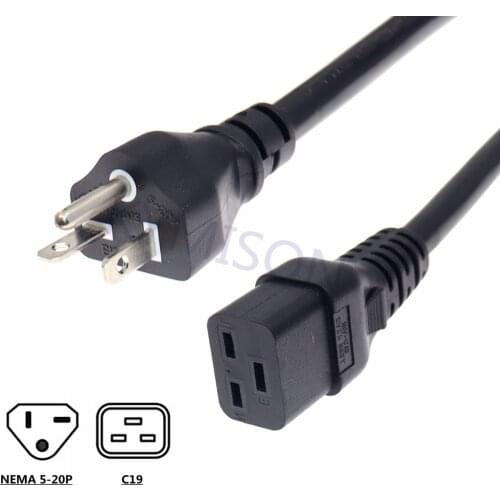 US NEMA 5-20P to IEC C19 SJT Power Cord 20A 125V American Heavy-duty Computer Extension Cable 12AWG Power Line 1.8m(6ft)