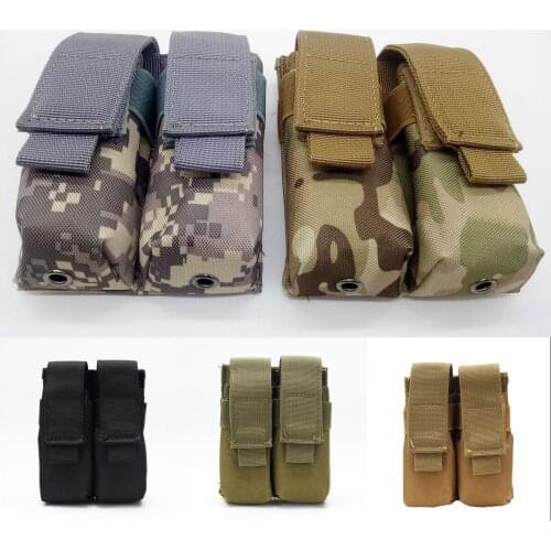 9mm Molle Tactical Double Pistol Magazine Pouch Flashlight Holder Hunting Accessories Airsoft Rifle Ammo Mag Holster Waist Bag
