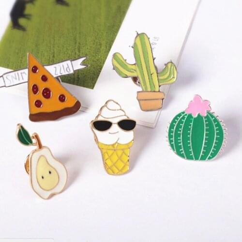 Timlee X110 Fashion Cartoon Mexico cactus Pear Pizza Ice Cream Metal Brooch Pins Button Pins Jeans Bag Decoration Gift Wholesale