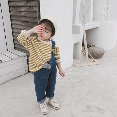 Spring boys girls cotton long sleeve striped T shirts kids loose Splicing sleeve casual Tees baby Tops clothes 0-4Y