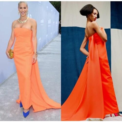 Vintage Long Orange Strapless Celebrity Dresses Satin Mermaid Floor Length Abendkleider Robes de Soirée for Women