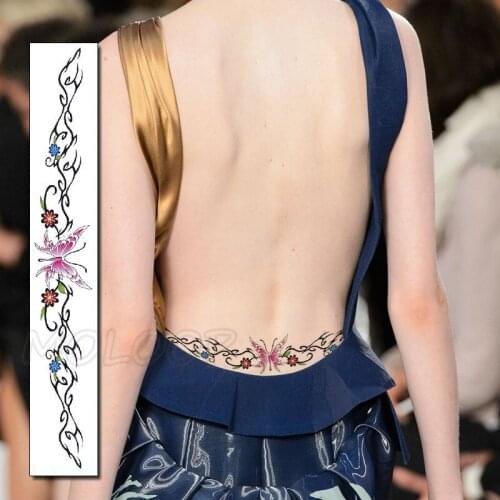 Waterproof Temporary Tattoo Sticker Totem Line Pink Butterfly Flower Waist art Fake Tatoo Water Transfer Tatto for Women Girl