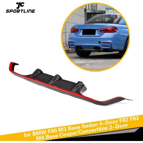 For BMW F80 M3 F82 F83 M4 14 - 17 4 Series Carbon Fiber Rear Bumper Lip Spoiler Diffuser Sedan Coupe Convertible With Red Style