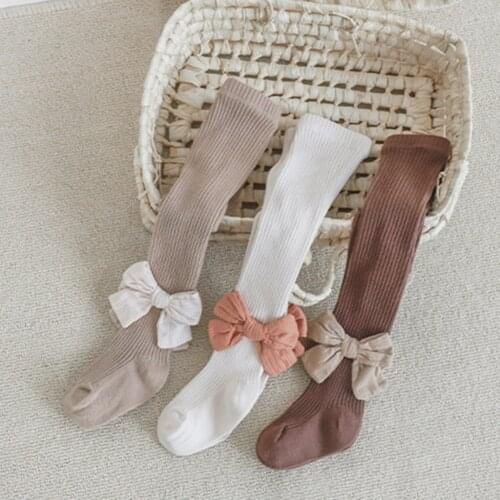 1-8Y Girl Leggings Combed Cotton Spring Autumn Princess Big Bow Wearing Children Pantyhose Coffee Color 31-34 Yards (6-8y)