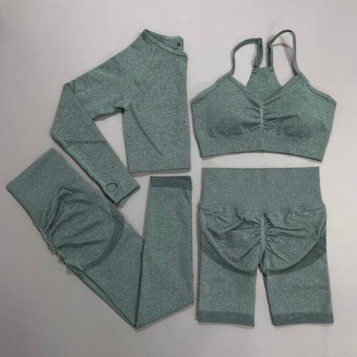 Fitness Yoga Set Womens Sportswear Workout Clothes High Waist Sports Legging Seamless Bra Crop Top Long Sleeve Yoga Suit