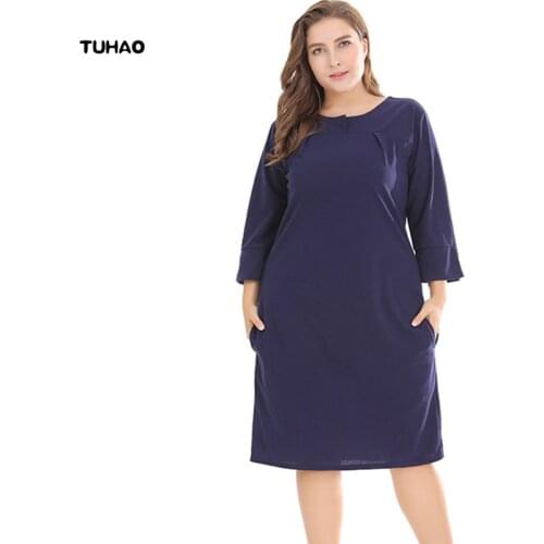 TUHAO high quality plus size 3XL office dresses Ladies summer Women solid navy Formal big sizes loose Office Dresses BC138