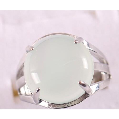 1Pcs Jewelry Gift Adjustable Ring For Women Natural Stone Round CAB Cabochon Light Green Onyx Bead Finger Ring Z224