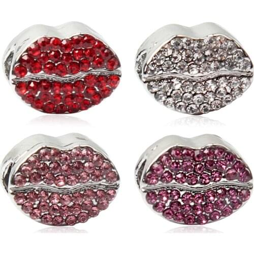 4 styles Crystal Lips kiss charms unique bead jewelry diy bangle accessories fit pandora bracelet for women gift
