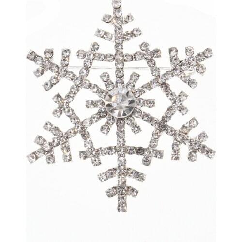 50pcs/lot Silver-Tone Christmas Winter Snowflake Flower Clear Crystal Pin Brooch