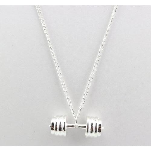 62cm Alloy Dumbbell Barbell Pendant Necklace Charm Chain Fitness Gym Sport Gifts
