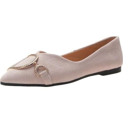 Ballet Flats Shoes Woman Metal Chain Ladies Shoe Zapatillas Mujer 2019 Suede Leather Slip On Flat Shoes For Women