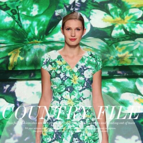 Free shipping! Green flower color digital printing really stretch satin fabric at wholesale high-grade silk clothing cloth