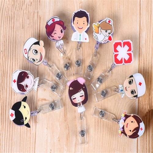 24 Cartoon character Doctors nurse Office Retractable badge reel id card holder Tag Card Badge Holder Key Ring Chain Clips