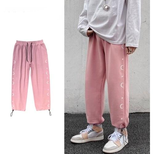 2021 Spring and summer Women Cotton trousers Men Solid Elastic Waist Streetwear Baggy Trousers Men Casual Trendy Wild Men Pants