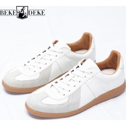 Designer Men Military Sneakers Vintage Black 100% Real Leather Cowhide Casual Shoes Lace Up White Flat Shoes Luxury Trainers