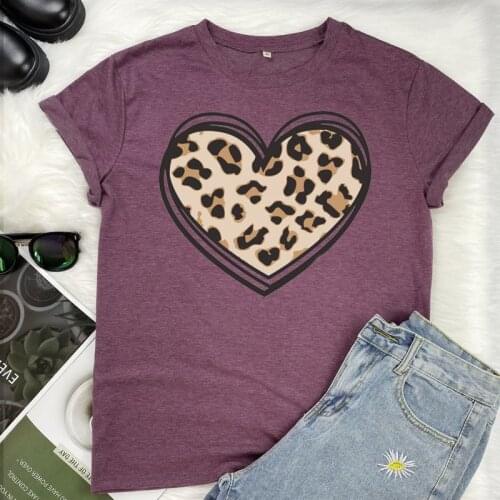 Leopard Love Graphic Printing T-Shirt Ladies Harajuku Cute Trend Tees 2021 Summer Loose Short Sleeve O-Neck Female Fashion Tops