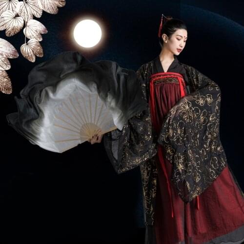 Classical Folk Dance Show Props Lengthened Yangko-Dance silk And Bamboo Fan Solitary Moon Black And White Gradient Ink Fan