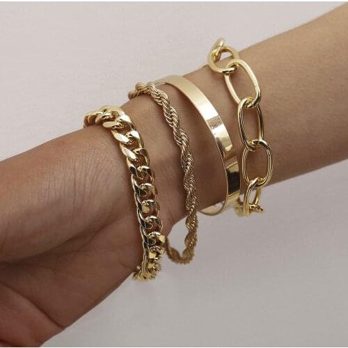 Punk Curb Cuban Chain Bracelets Set for Women Miami Boho Gold Color Charm Bracelet Bangles Fashion Multilayer Jewelry Gift