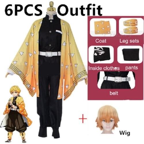 Adult and Kids Anime Demon Slayer Cosplay Costume Agatsuma Zenitsu Kimetsu no Yaiba Cosplay Costume Men Kimono Yellow Uniform