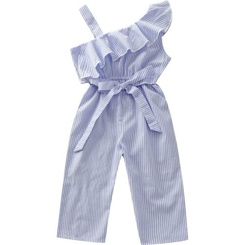 Summer Toddler Baby Girl Clothes Set Off Shoulder Ruffle Cotton Striped One-piece Outfit Kids Girl Playsuit Summer Clothing Set