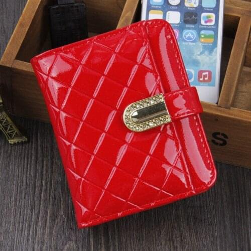 Hot sale plaid pattern Brand PU Bright Leather 4 pure colors female Soft purse wallet card holders wallets women free shipping