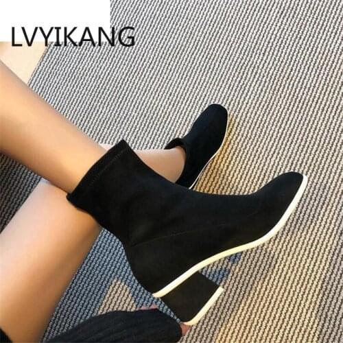 LVYIKANG 2019 Women Ankle Sock Booties Boots New Fashion Autumn Winter Stretch boots Chunky High Heels Pointed Toe Women Booties