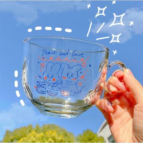 Cartoon Cute Gift Cup Transparent Glass Coffee Milk Mug With Handle Home High Capacity Breakfast Mugs Bowl Oatmeal Cereal Cups