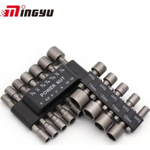 9pcs 14pcs 5-13mm Wrench Socket Adapter Set 1/4 Inch Hex Shank Screw Nut Driver Hand Tools Metric Power Tool Drill Bit Adaptor