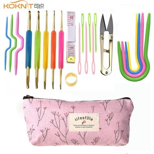 KOKNIT Double End Crochet Hook Knitting Needle Set Weave Craft With Scissor Tape Measure Bag Random Color