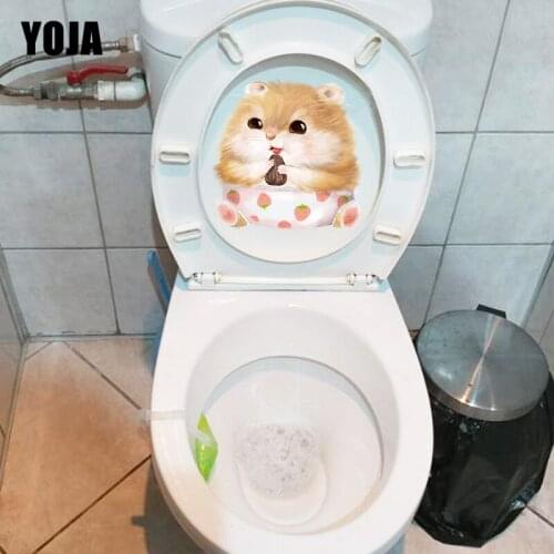 YOJA 19.8*19.8CM Animal Cartoon Cat WC Decor Toilet Sticker Lovely Kids Bedroom Wall Decal T1-0184
